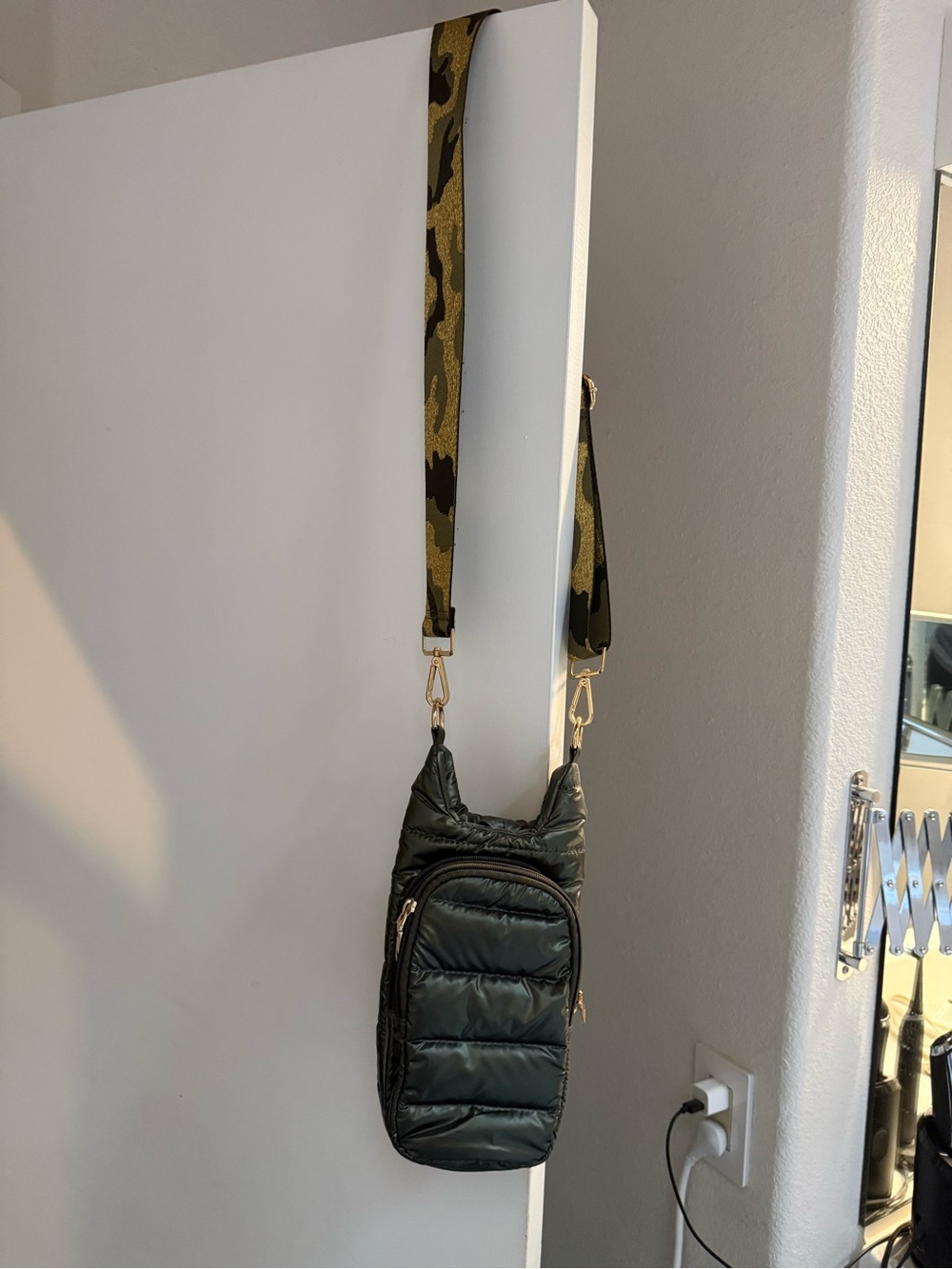 WanderFull Olive Quilted Crossbody with Camo Strap